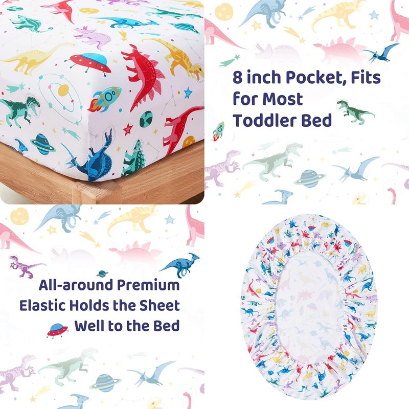 lasoftan Toddler Bedding Set, Toddler Bed Comforter Sets for Girls, Toddler Bed Set, Space Dinosaur Printed - Image 3